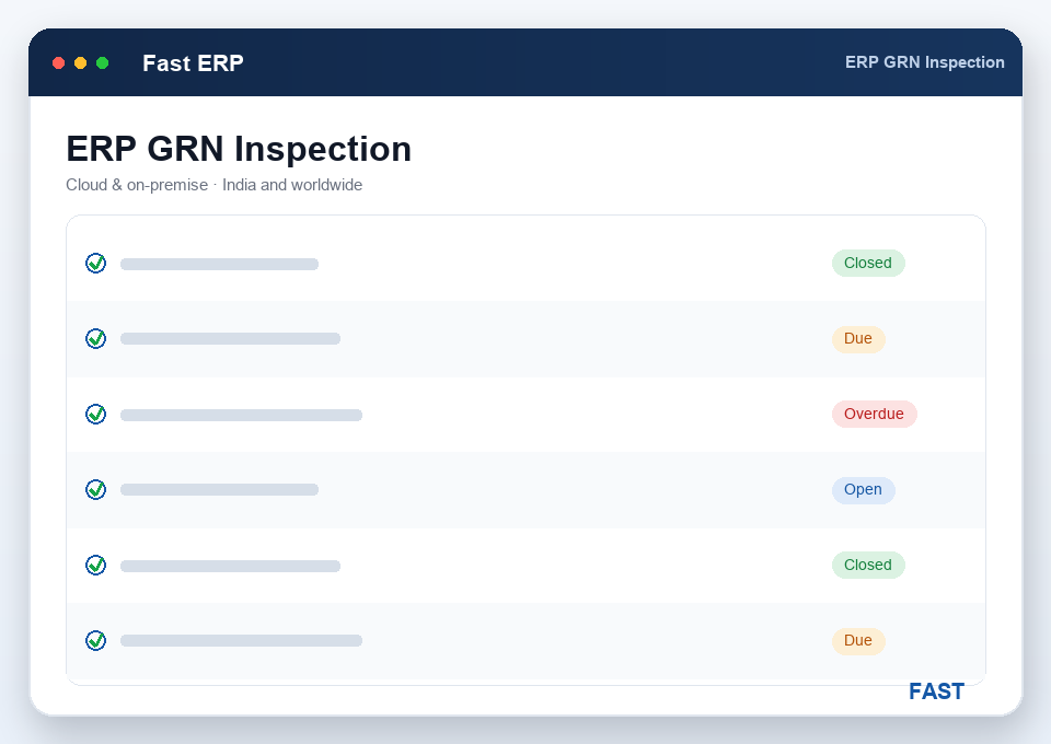 Receipt inspection screen dispositioning GRN lines as accept, reject or accept-under-deviation against the purchase order